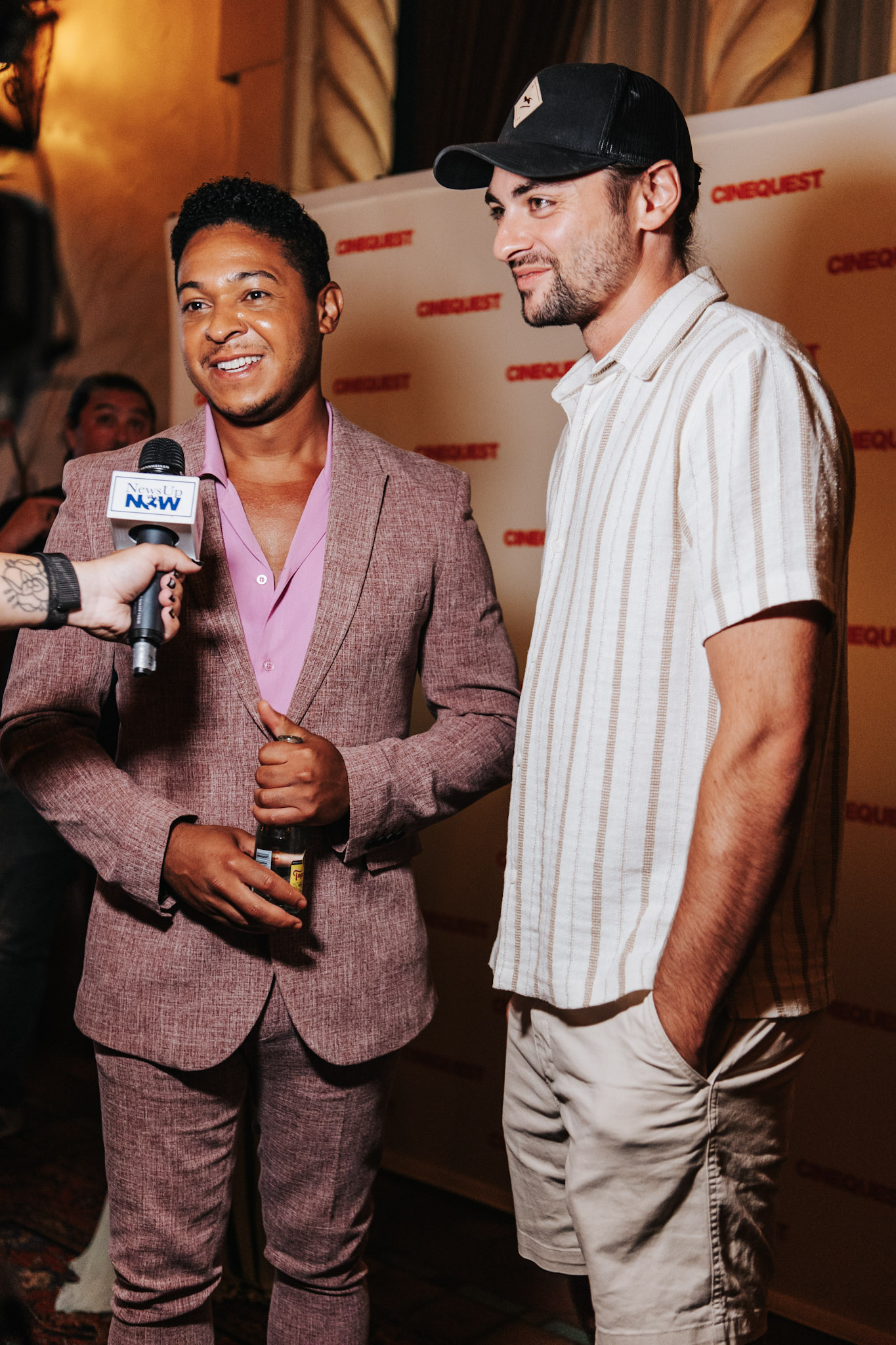 Phillip Andre Botello and Nick Cassidy are interviewed on the red carpet at the 2023 Cinequest Film Festival